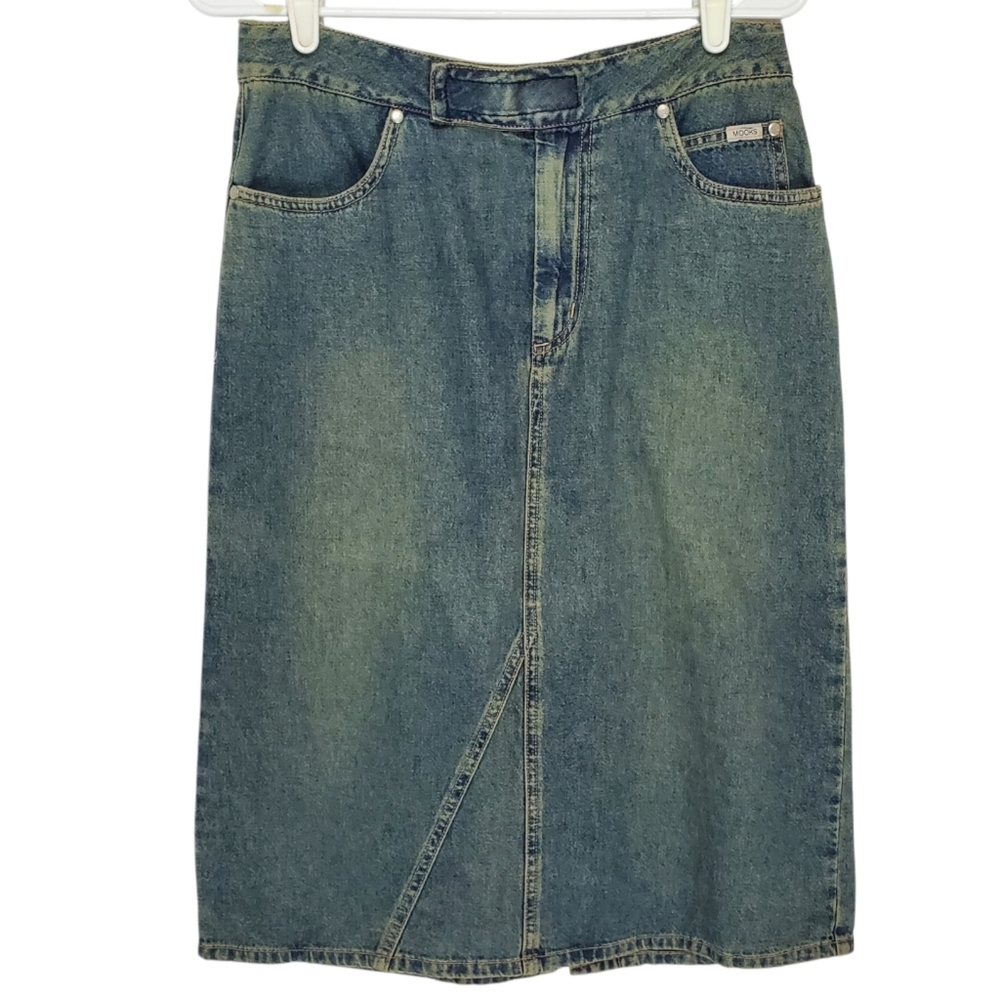 7604 * Mooks Vintage Denim Skirt Classic Blue Mid Rise Straight Size M